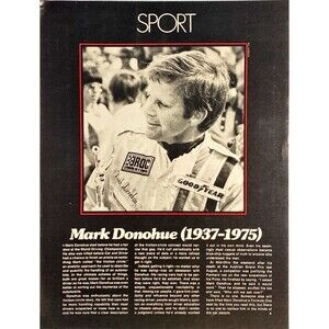 Mark Donohue (1937-75) Tribute Artice Car & Driver Magazine Vintage Article 1975
